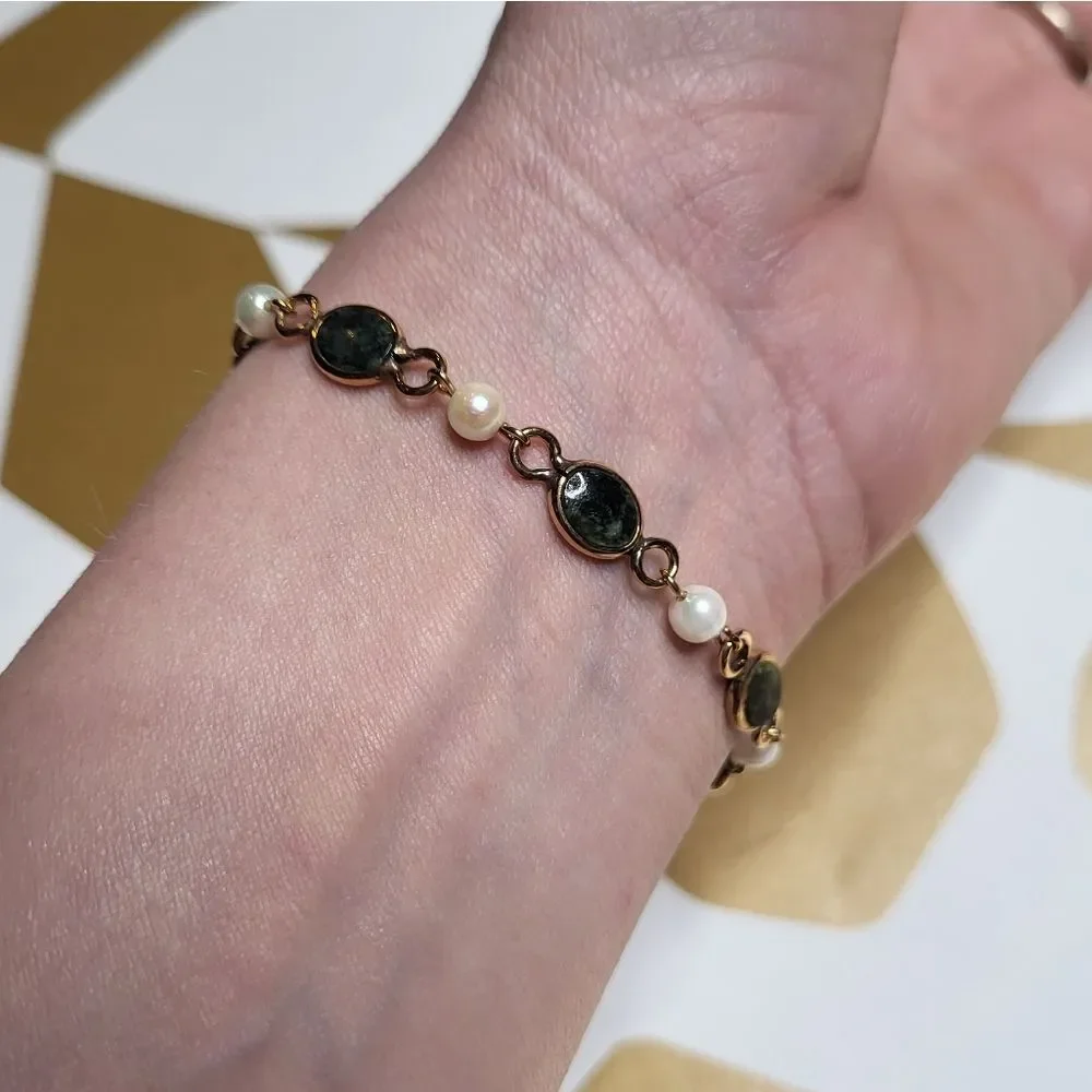 Vintage 90s Ben David Jewellers 14K Gold fill, Pearls and Genuine Jade Bracelets